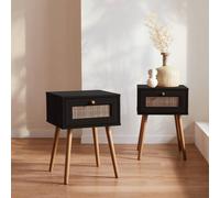 Sweeek - Set Of 2 Black Wood And Cane Effect Bedside Tables With 1 Drawer