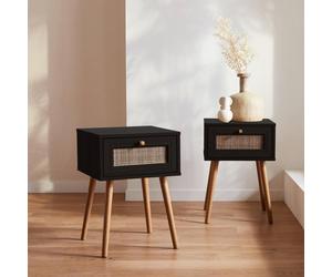 sweeek Pair Of Woven Rattan Bedside Tables With Drawer in Black swe lack