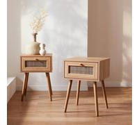 sweeek Pair Of Woven Rattan Bedside Tables With Drawer in Light Brown sweeek Light Brown