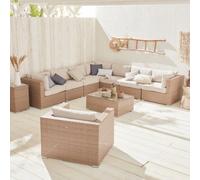 Sweeek. Ready Assembled 10-Seater Polyrattan Corner Garden Sofa Set - Sofa Armchair Coffee Table - Venezia - Beige
