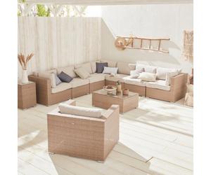 Sweeek. Ready Assembled 10-Seater Polyrattan Corner Garden Sofa Set - Sofa Armchair Coffee Table - Venezia - Beige
