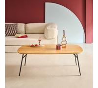 Sweeek - Rectangular Coffee Table Black Metal Legs Oak Effect Ezia 120X60X41 Cm