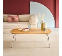 Sweeek - Rectangular Coffee Table With Chrome Legs And Wood Decor Oak Effect 120X60X41 Cm - Ezia