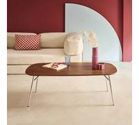 Sweeek - Rectangular Coffee Table With Chrome Legs And Wood Decor Walnut 120X60X41 Cm - Ezia