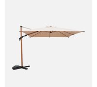 Sweeek - Offset Parasol Etretat Rectangular Beige 3X4M Wood Effect Pole
