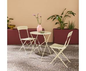 sweeek Round bistro garden table, steel, folding + 2 chairs in Green swe reen