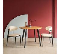 Sweeek - Round Dining Table Oak Wood Effect Black Metal Legs 4-Seater Azylis 100X100X76 Cm