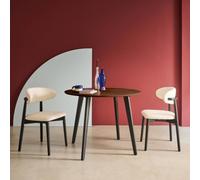 Sweeek - Round Dining Table Walnut Wood Effect Black Metal Legs 4-Seater Azylis 100X100X76 Cm