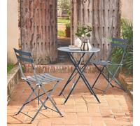 Sweeek - Round Folding Metal Bistro Garden Table With 2 Chairs Grey Blue 60X60X71 Cm - Emilia