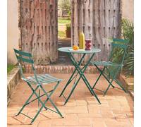 Sweeek - Round Folding Metal Bistro Garden Table With 2 Chairs Duck Blue 60X60X71 Cm - Emilia