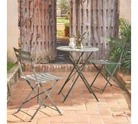 Sweeek - Round Folding Metal Bistro Garden Table With 2 Chairs Khaki Green 60X60X71 Cm - Emilia