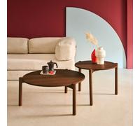Sweeek - Round Nesting Coffee Tables Wood Effect Walnut 80X80X35 Cm - Harmony