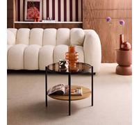 Sweeek - Round Side Table With Tempered Glass And Wood Effect Smooky Natural 52X52X45 Cm