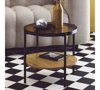Sweeek - Round Side Table With Tempered Glass And Wood Effect Smooky Natural 52X52X45 Cm