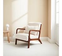 Sweeek - Scandi-Style Boucle Wooden Armchair With Cushion Lorens Boucle Cream 65X80X79 Cm