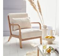 Sweeek - Scandi-Style Boucle Wooden Armchair With Cushion White 65X80X79 Cm - Lorens Boucle