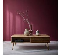 Sweeek - Scandi-Style Coffee Table With Wooden Grooved Effect Madere Natural 59X119X41.5 Cm