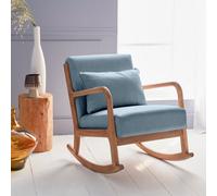 Sweeek - Scandi-Style Wooden Rocking Chair With Cushion Lorens Blue 65X80X81.5 Cm