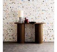 Sweeek - Scandinavian Oval Console With Grooved Wooden Effect Legacy Walnut 120X35X75 Cm