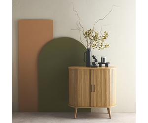 Sweeek - Scandinavian Sideboard Grooved Wood Effect 2 Sliding Doors 80Cm Legacy Natural 80X40X80 Cm