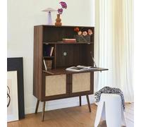 sweeek Secretary desk with wood decor, cane & 2 doors in Dark Brown swe ark Brown