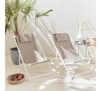Sweeek. Pair Of Aluminium Textilene Sun Loungers Gaia Beige-Brown 99X88.5X58 Cm