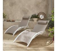sweeek Set Of 2 Aluminium & Textilene Sun Loungers 4 Reclining Positions in Beige swe eige