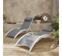 sweeek Set Of 2 Aluminium & Textilene Sun Loungers 4 Reclining Positions in Black swe lack