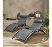 Sweeek. Pair Of Aluminium And Textilene Sun Loungers 4 Reclining Positions Louisa Anthracite 167X64X82 Cm