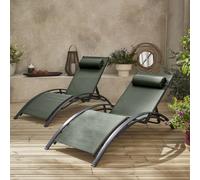 sweeek Set Of 2 Aluminium & Textilene Sun Loungers 4 Reclining Positions in Grey swe rey