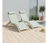 sweeek Set of 2 aluminium & textilene sun loungers, 4 reclining positions in Light Green sweeek Light Green