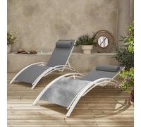 sweeek Set of 2 aluminium & textilene sun loungers, 4 reclining positions in White sweeek White