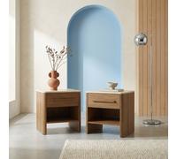 sweeek Set of 2 bedside tables with 1 drawer, travertine effect top & wood in Dark Brown swe ark Brown