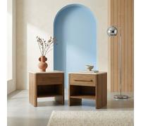 Sweeek - Set Of 2 Bedside Tables With Travertine Effect Top And Wood Decor Walnut 45X38X48 Cm - Aretha
