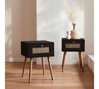 Sweeek - Set Of 2 Black Wood And Cane Effect Bedside Tables With 1 Drawer