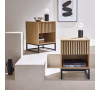 Sweeek. Set Of 2 Contemporary-Style Bedside Tables With 1 Grooved Wood-Effect Drawer
