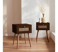 Sweeek - Set Of 2 Dark Wood And Cane Effect Bedside Tables With 1 Drawer