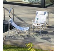 Sweeek - Set Of 2 Garden Lounge Chairs With Round Steel Table Beige 101X76X66 Cm - Salina