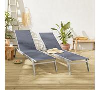 Sweeek. Pair Of Multi-Position Aluminium Sun Loungers With Wheels Elsa Grey 191X55X94 Cm