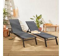 Sweeek. Pair Of Multi-Position Aluminium Sun Loungers With Wheels Elsa Anthracite 191X55X94 Cm