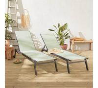 Sweeek. Pair Of Multi-Position Aluminium Sun Loungers With Wheels Elsa Anthracite 191X55X94 Cm