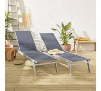 Sweeek. Pair Of Multi-Position Aluminium Sun Loungers With Wheels Elsa Grey 191X55X94 Cm
