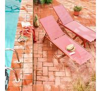 Sweeek. Pair Of Textilene And Metal Multi-Position Loungers Flora Terracotta 155X59X106 Cm