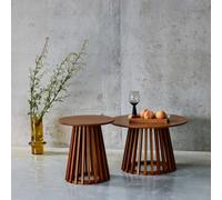 Sweeek - Set Of 2 Round Coffee Tables With Walnut Wood-Effect Top And Fir Wood Legs 40Cm And 60Cm