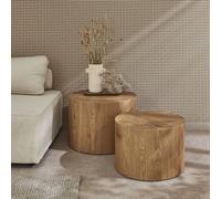 Sweeek - Set Of 2 Round Nesting Coffee Tables Wood Effect Sylva Oak 58X58X40 Cm
