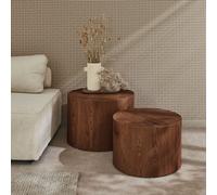 Sweeek - Set Of 2 Round Nesting Coffee Tables Wood Effect Walnut 58X58X40 Cm - Sylva