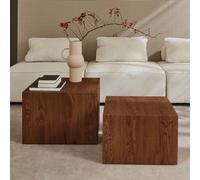 Sweeek - Set Of 2 Square Wood Effect Nesting Coffee Tables Sylva Walnut 58X58X40 Cm