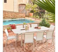 Sweeek - Set Of 2 Stackable Garden Chairs Cleveland Aluminum And Beige Textilene 64.5 X 45.5 X 89.5 Cm