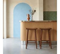 Sweeek - Set Of 2 Vintage Bar Stools, Rubberwood Walnut 46.5X31X66 Cm - Louna