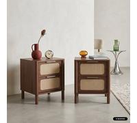 sweeek Set of 2 vintage bedside tables with wood decor & cane, 2 drawers in Dark Brown swe ark Brown
